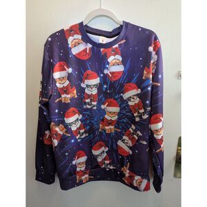 Ugly Christmas Sweater Santa Space Cat Size Medium Graphic Holiday Sweater